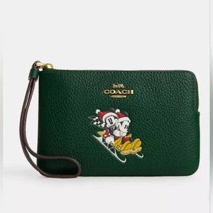 Brand New! Disney X Coach Corner Zip Wristlet w/Sled Motif of Mickey & Minnie